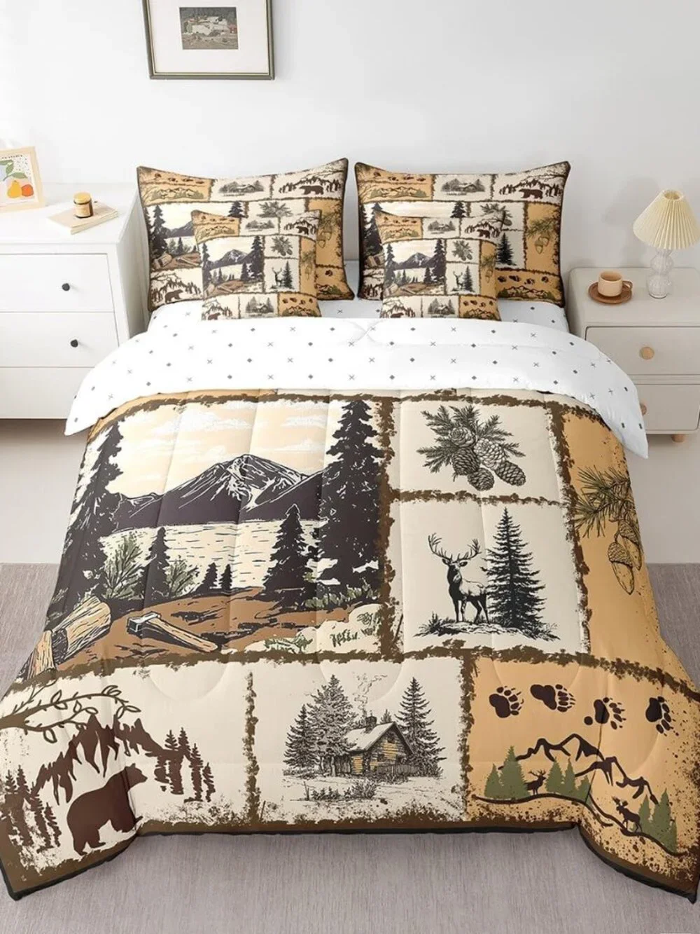 Rustic Cabin Country 7 Pieces Bedding Set, for Kids Boys Girls Deer Bed in a Bag